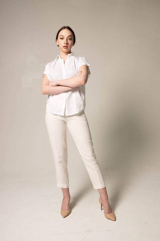 Classic Linen White Blouse – Linen Blouse, White Top