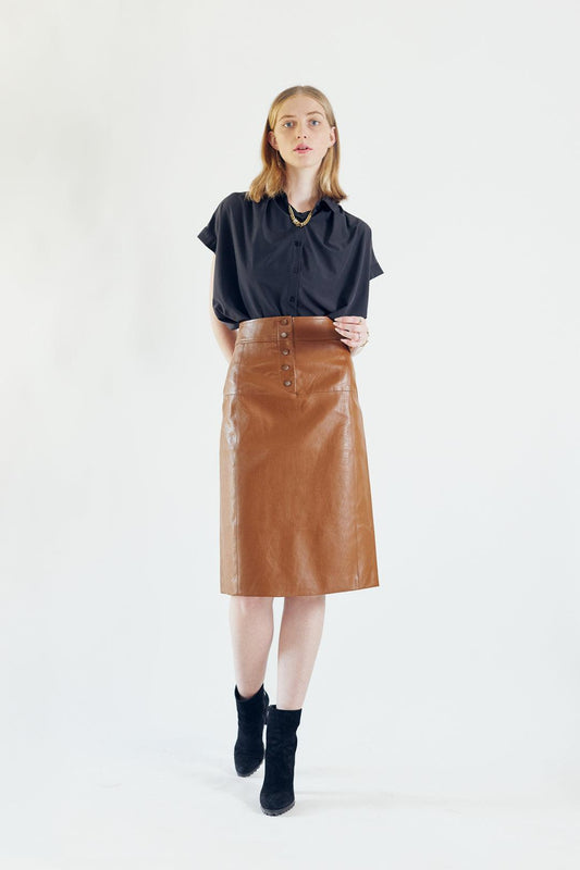 Glossy Brown Vegan Leather Pencil Skirt – Vegan Skirt, Leather Look